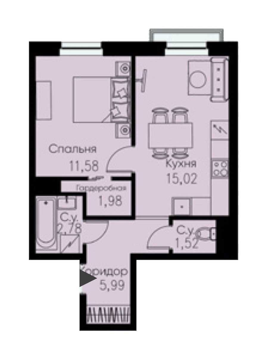 Однокомнатная квартира в Евроинвест девелопмент: площадь 38.87 м2 , этаж: 3 – купить в Санкт-Петербурге